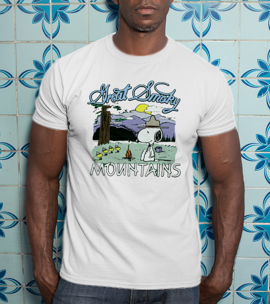 Snoopy Great Smoky Mountains Camping Scene With Woodstock Characters T-Shirt