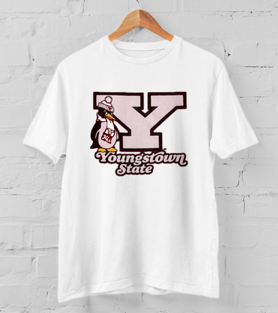 Youngstown State Pete Block Y Logo And Penguin With Scarf T-Shirt