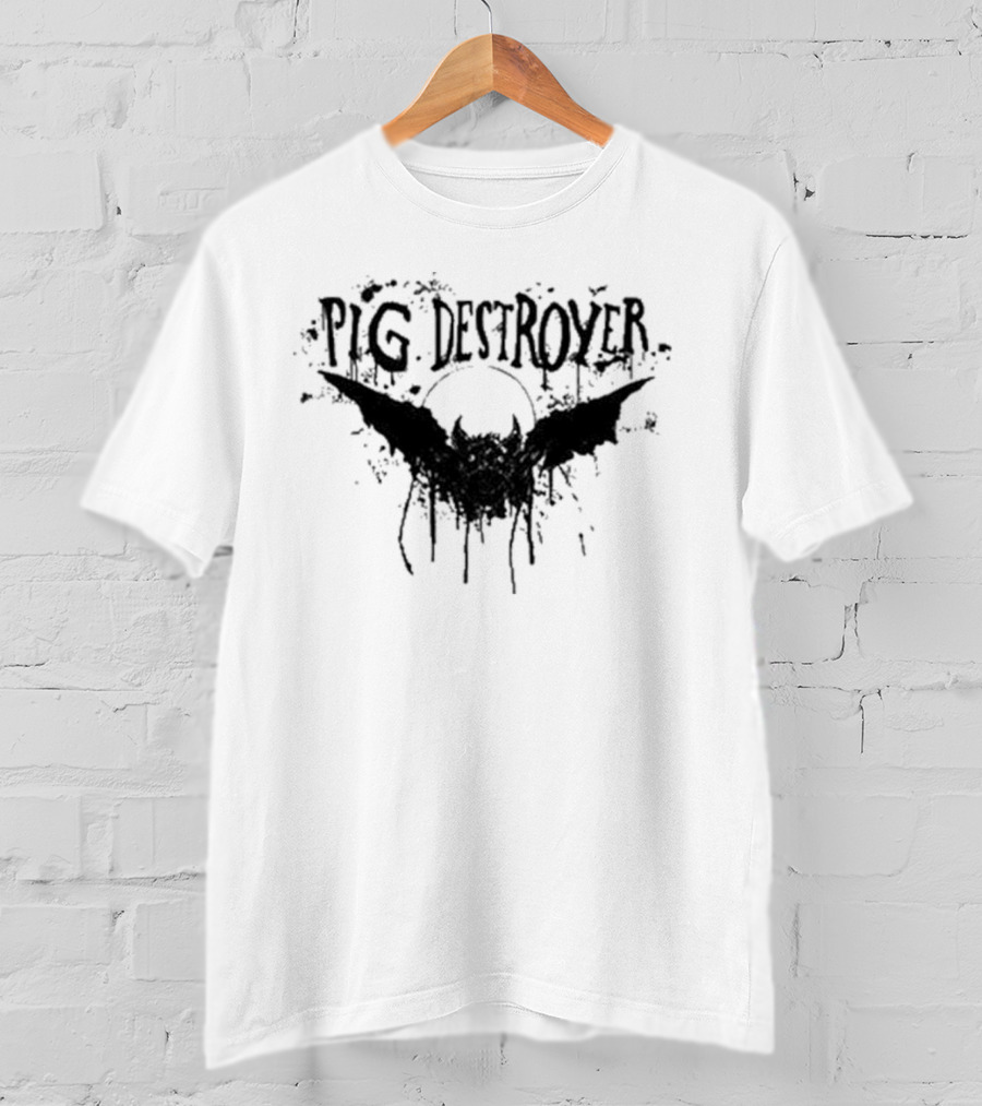 Pig Destroyer Heavy Metal Band Logo With Bat And Splatter Elements T-Shirt