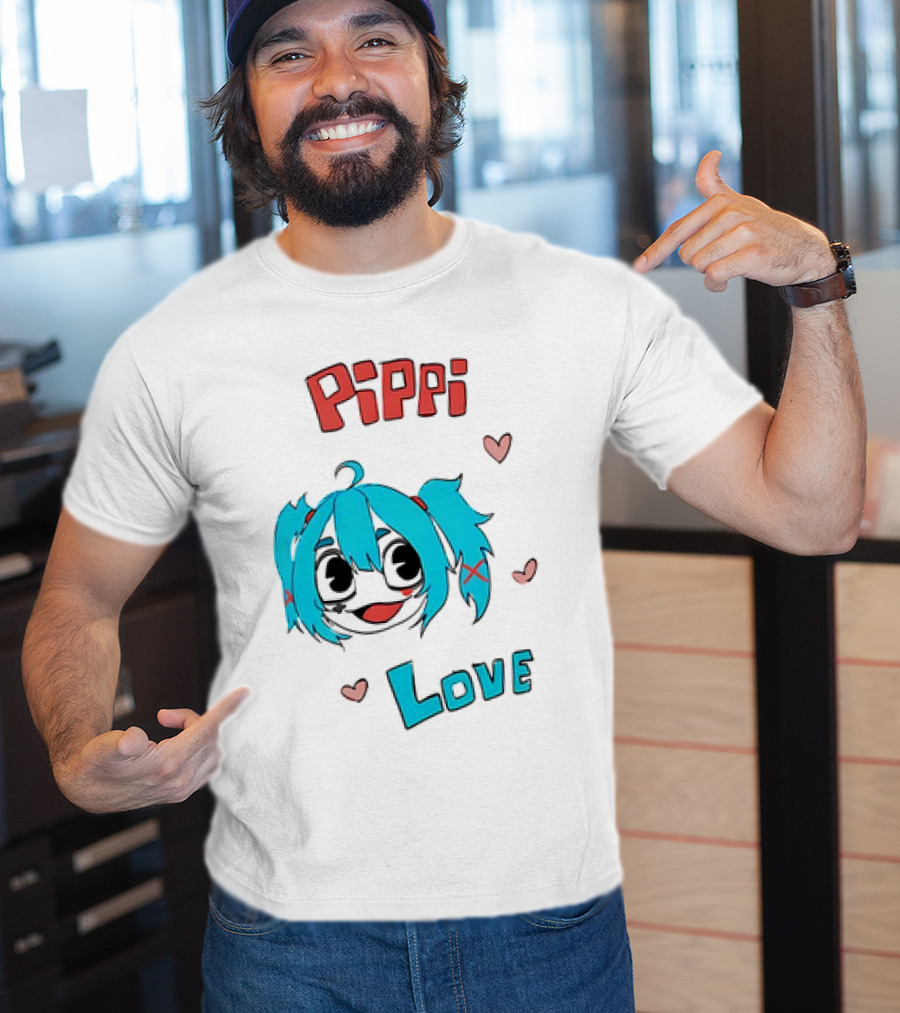 Pippi Love Blue Hair Cute Hearts T-Shirt