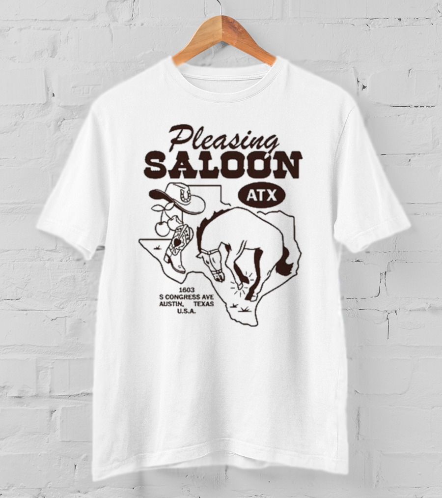 Pleasing Saloon ATX 1603 S Congress Ave Austin Texas USA Cowboy And Bull Texas Outline T-Shirt
