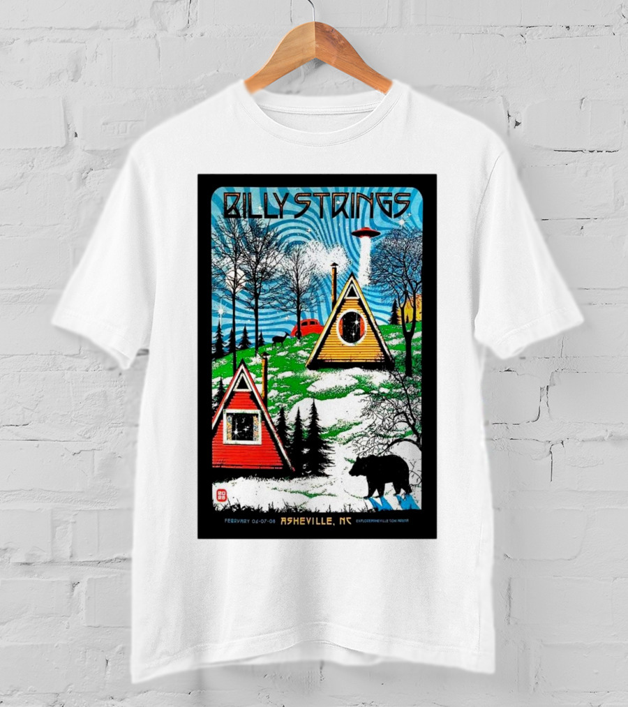 Billy Strings Feb 6-8 2025 ExploreAsheville.com Arena NC Cabin UFO Bear Forest T-Shirt