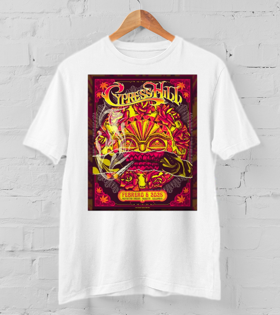 Cypress Hill Febrero 6 2025 Movistar Arena Bogotá Colombia Sun Mask Smoking Roses T-Shirt