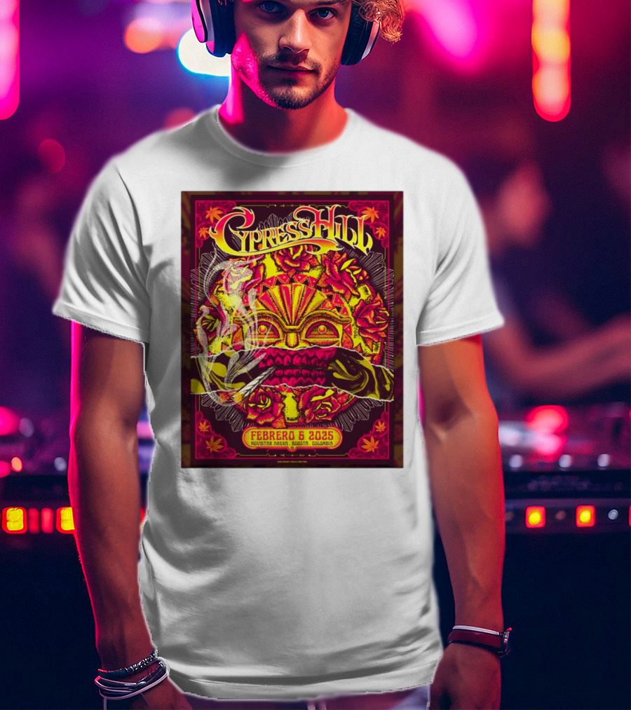 Cypress Hill Febrero 6 2025 Movistar Arena Bogotá Colombia Sun Mask Smoking Roses T-Shirt