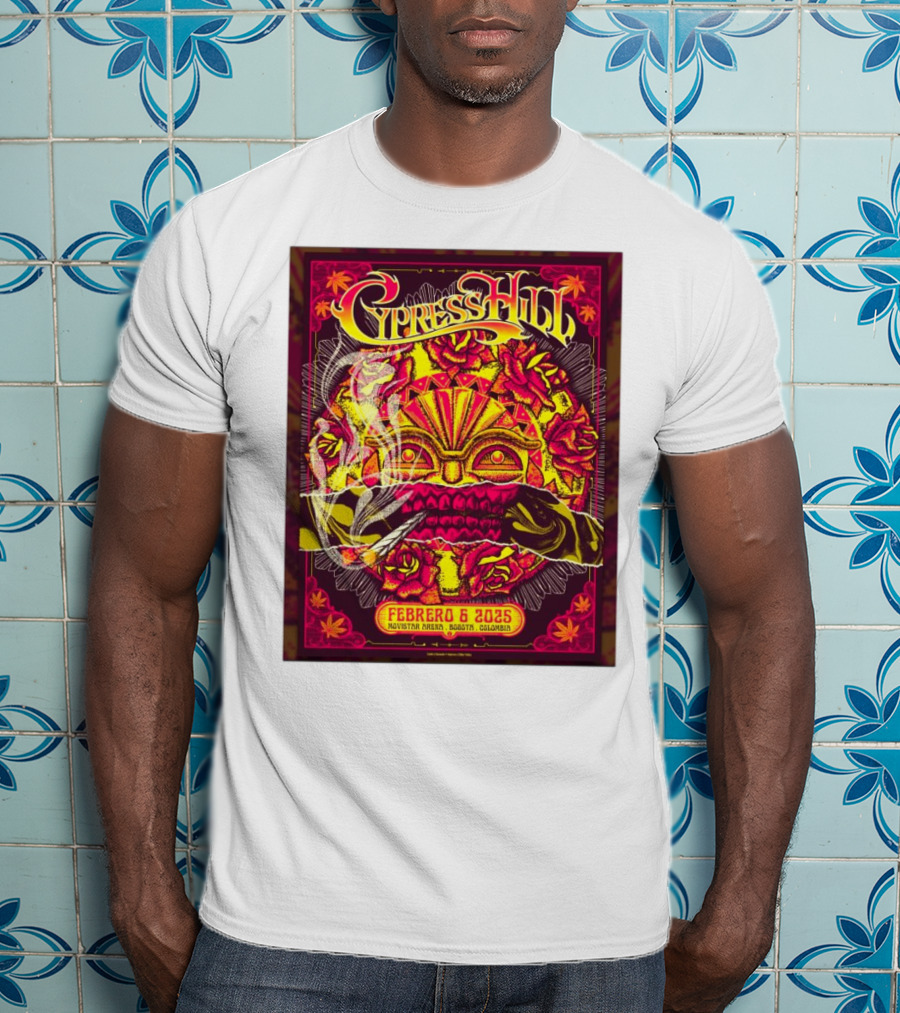 Cypress Hill Febrero 6 2025 Movistar Arena Bogotá Colombia Sun Mask Smoking Roses T-Shirt