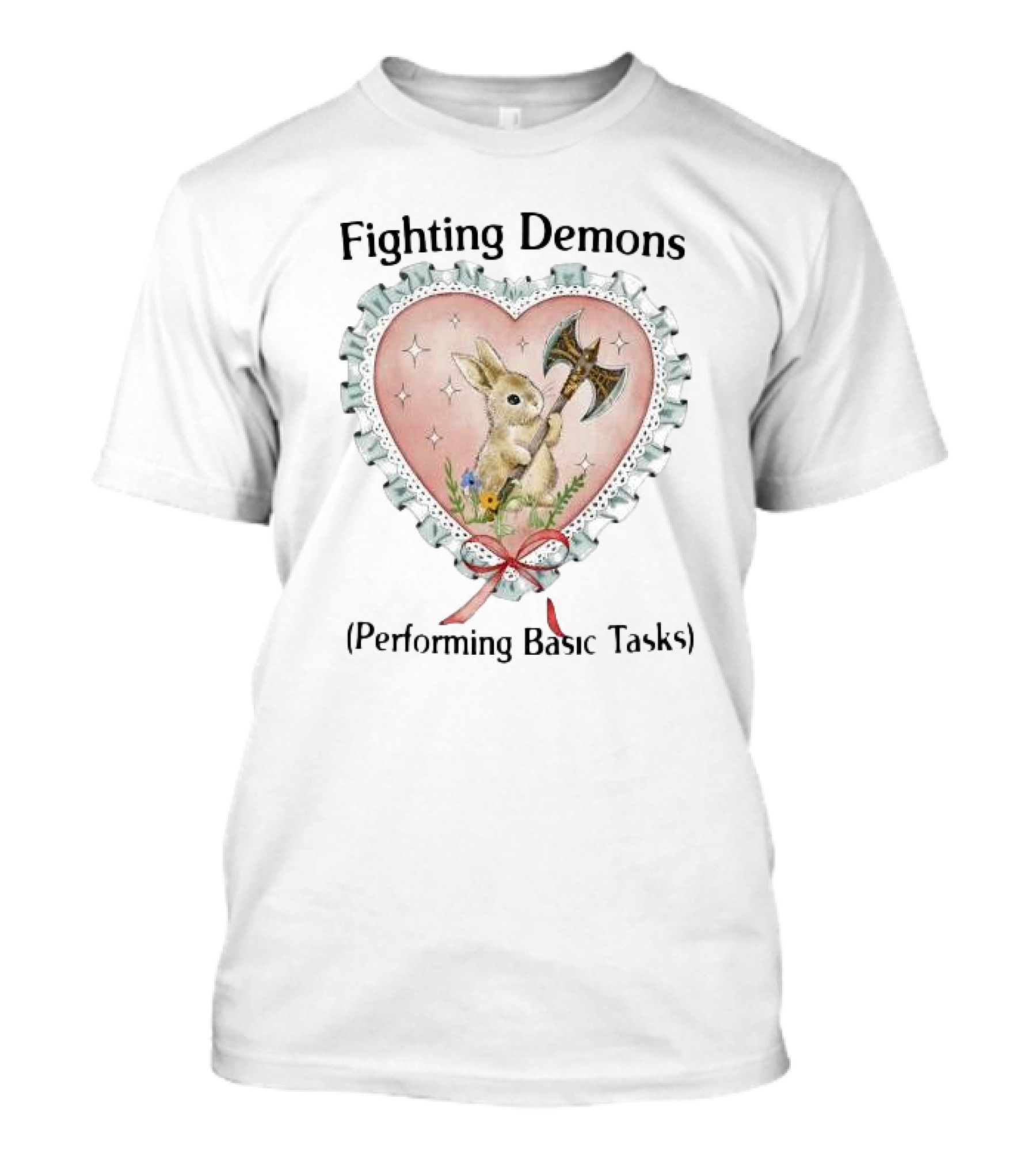 Rabbit With Axe In Heart Frame Surrounded By Stars And Flowers T-Shirt