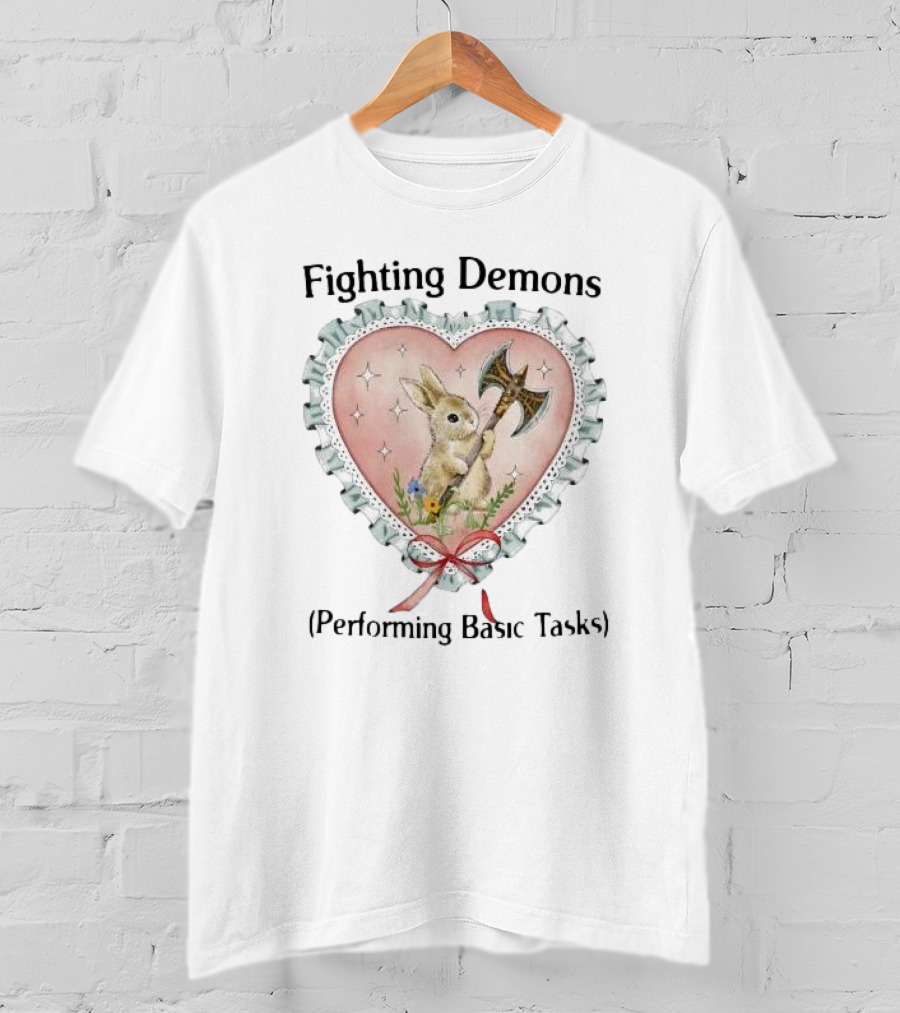 Rabbit With Axe In Heart Frame Surrounded By Stars And Flowers T-Shirt