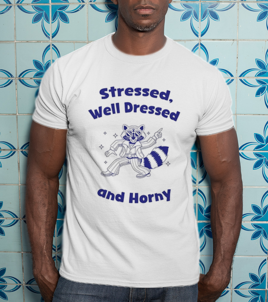Stressed Well Dressed And Horny Raccoon With Sparkles T-Shirt
