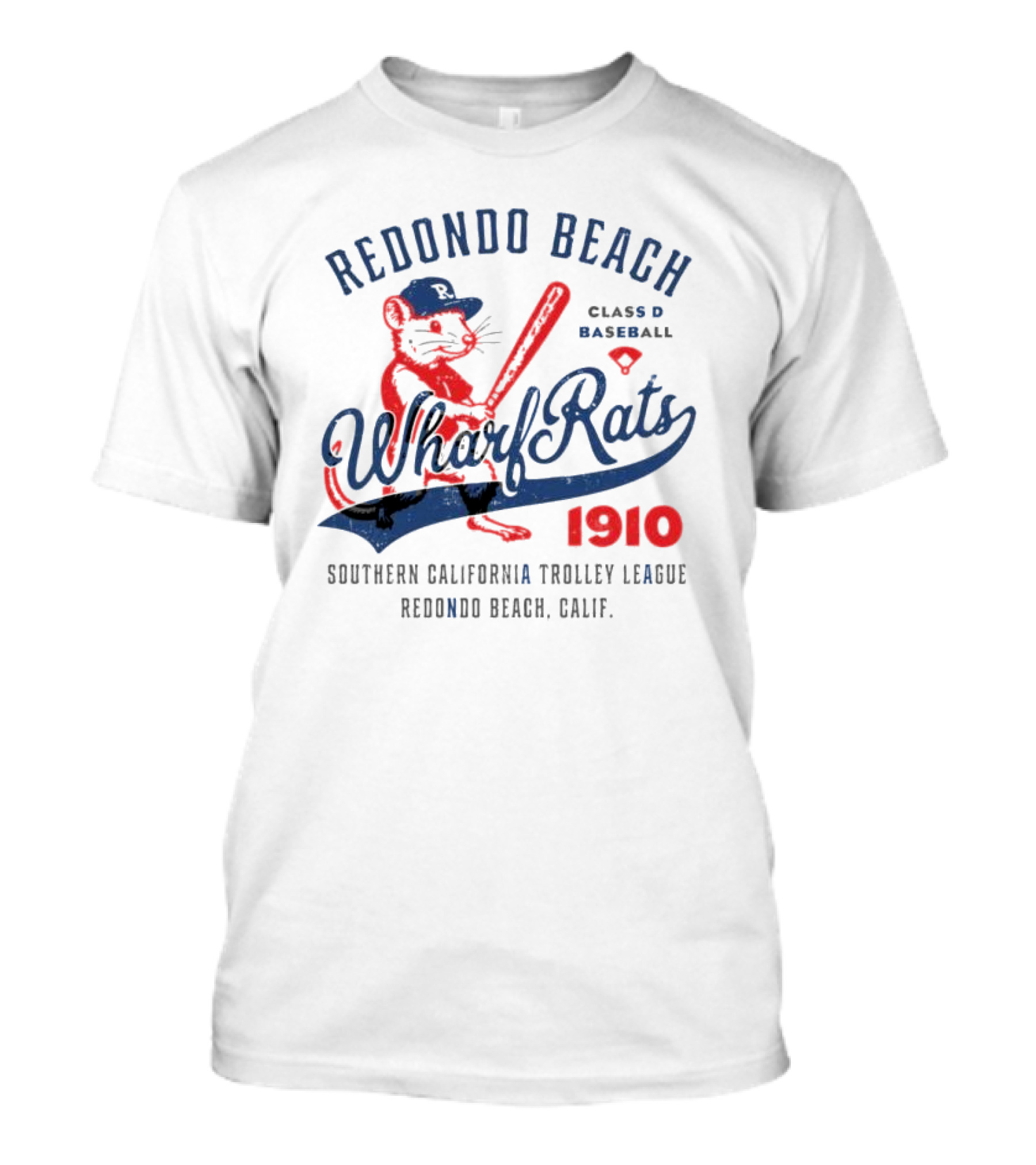 Redondo Beach Wharf Rats 1910 Baseball Mascot Southern California T-Shirt