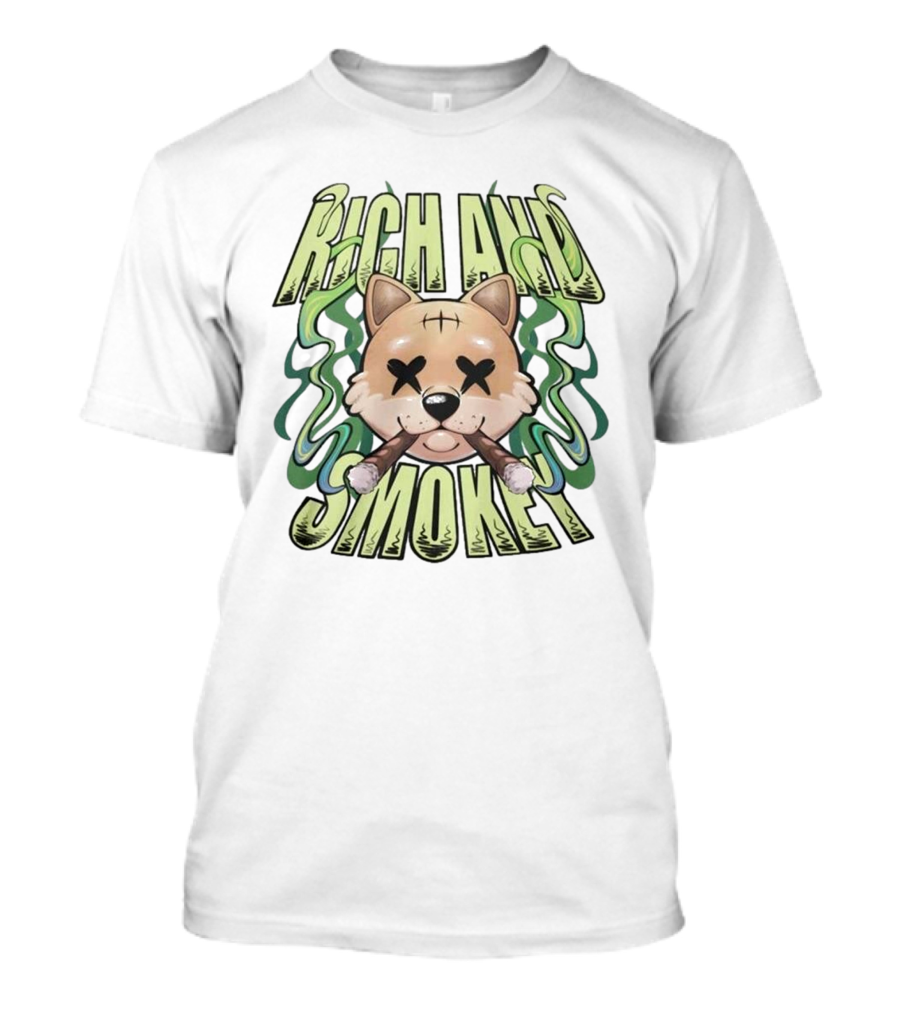 Rich And Smoke Green Smokey Dog Face With Crossed Eyes T-Shirt