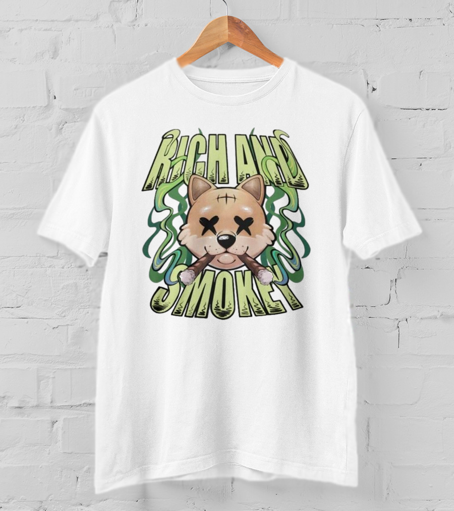 Rich And Smoke Green Smokey Dog Face With Crossed Eyes T-Shirt