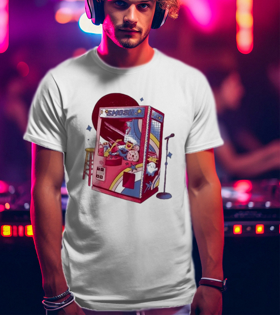 Smosh Pit Claw Machine Arcade Theme With Colorful Characters And Microphone T-Shirt