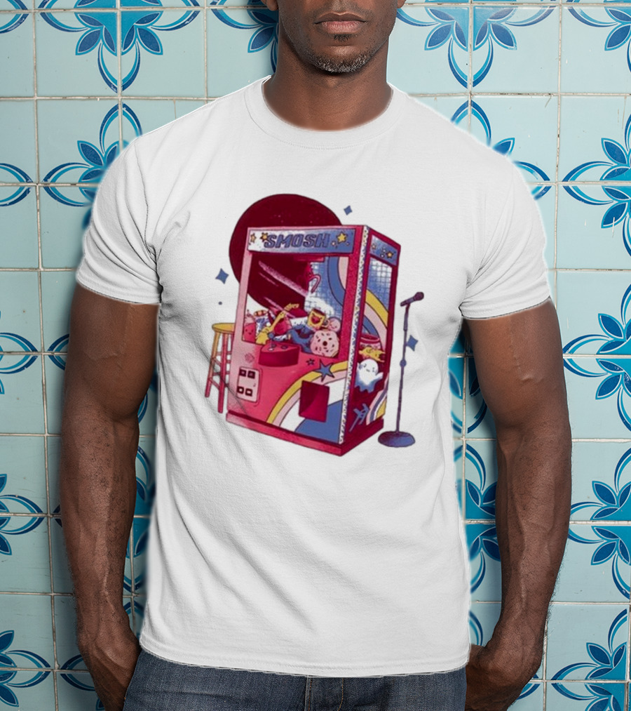 Smosh Pit Claw Machine Arcade Theme With Colorful Characters And Microphone T-Shirt