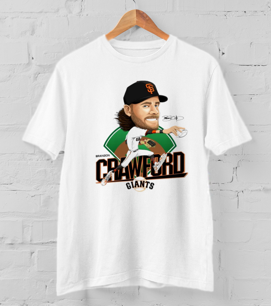 San Francisco Giants Brandon Crawford Caricature Celebrating Legendary Signature T-Shirt