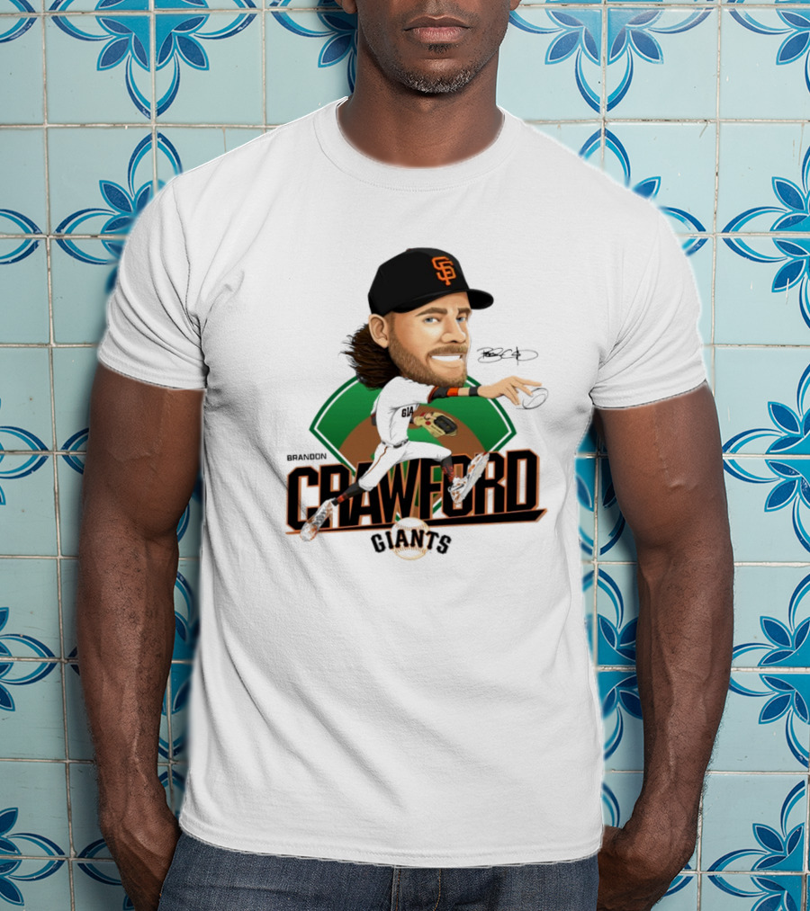 San Francisco Giants Brandon Crawford Caricature Celebrating Legendary Signature T-Shirt