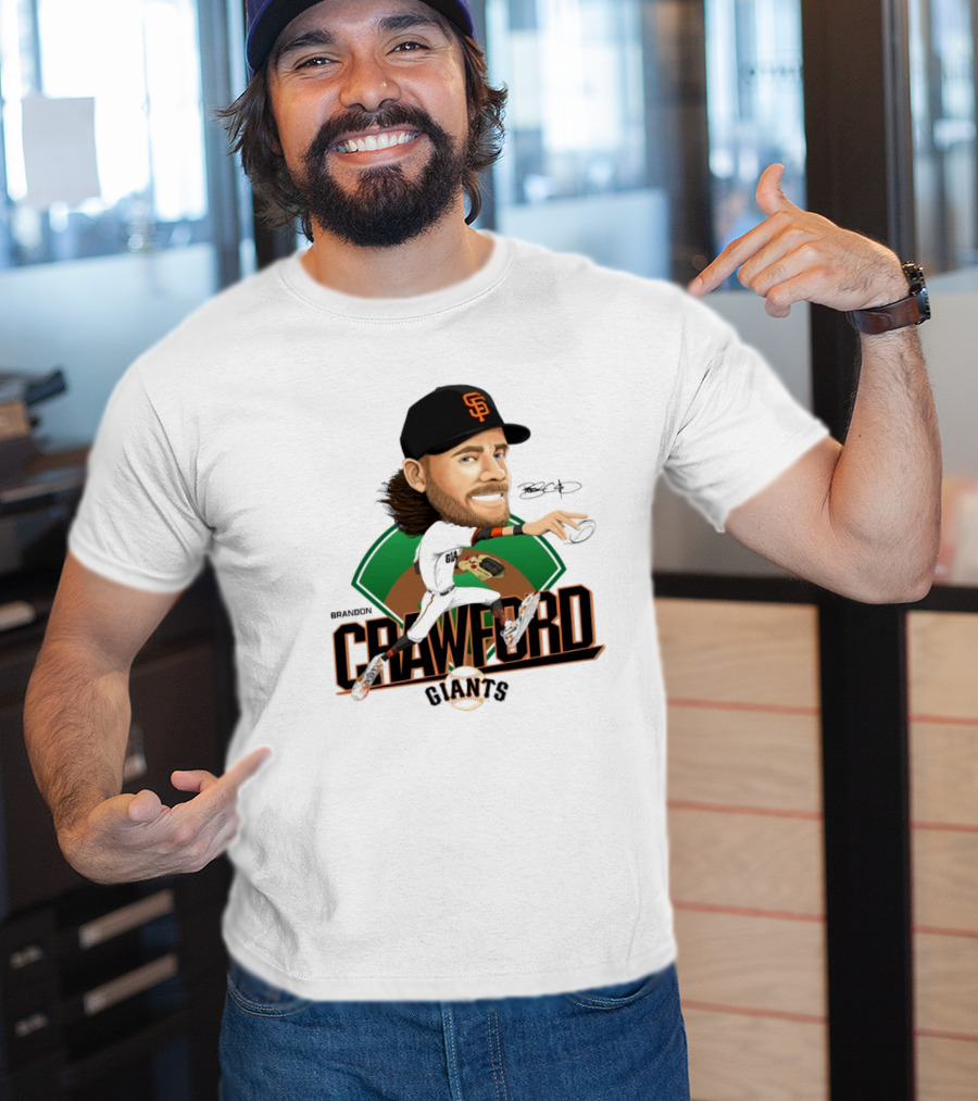 San Francisco Giants Brandon Crawford Caricature Celebrating Legendary Signature T-Shirt