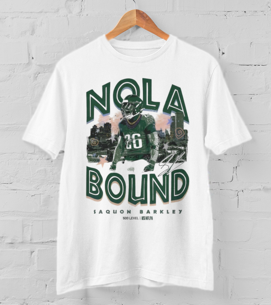 NOLA Bound Saquon Barkley Philadelphia Eagles NFLPA Signature T-Shirt