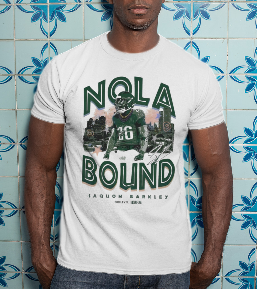 NOLA Bound Saquon Barkley Philadelphia Eagles NFLPA Signature T-Shirt