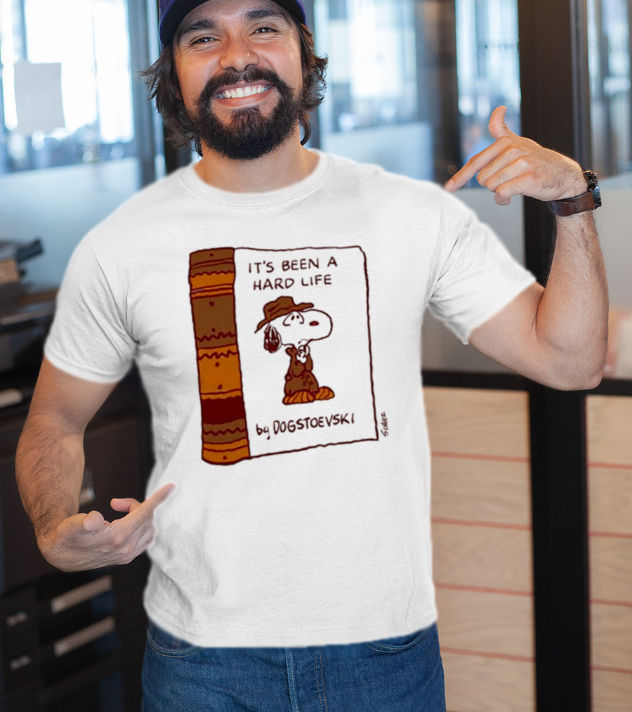 It's Been A Hard Life By Dogstoevski Snoopy Book Cover T-Shirt