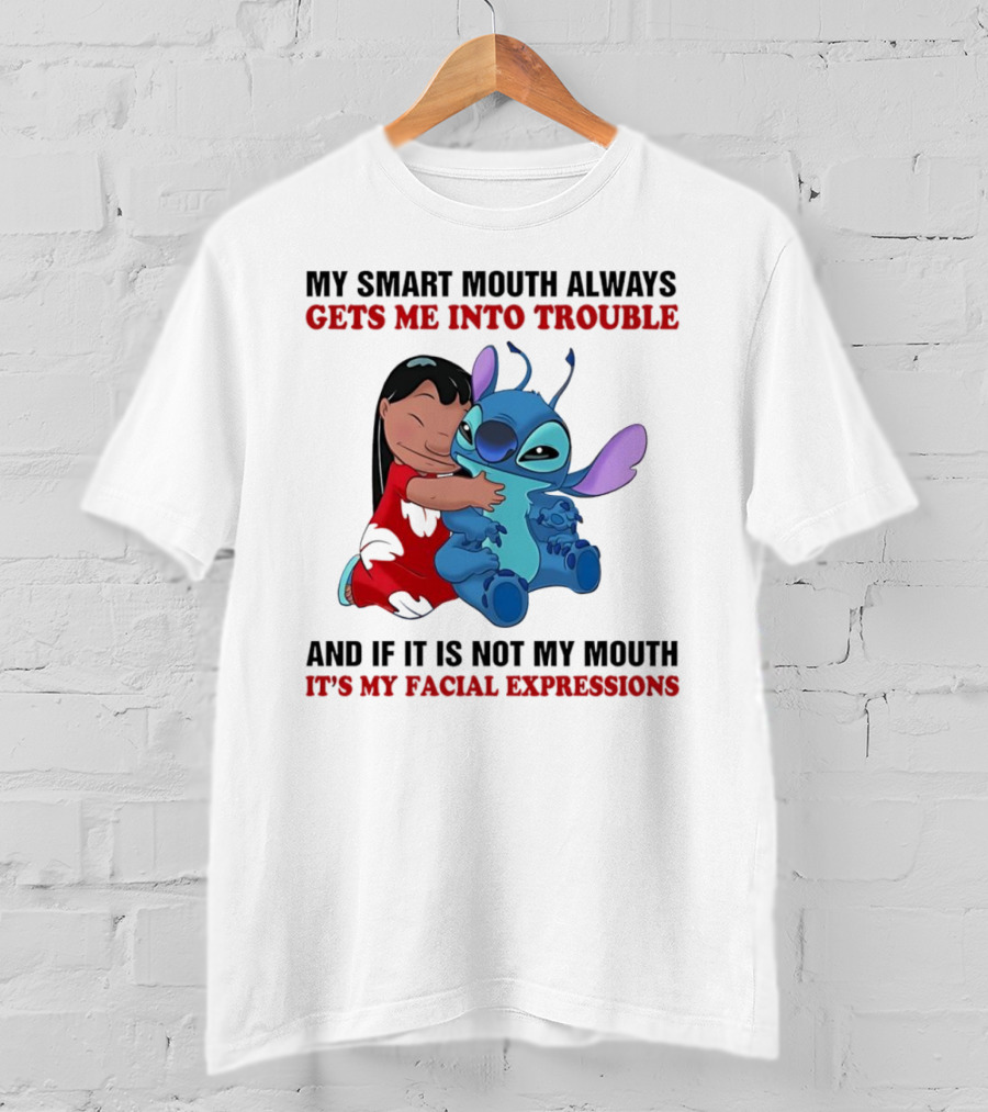 Lilo And Stitch My Smart Mouth Gets Me Into Trouble Facial Expressions T-Shirt