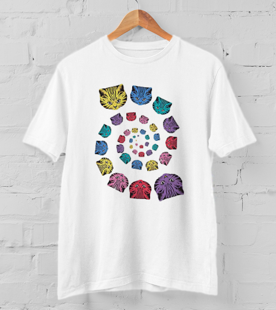 Spiral Cats Multicolor Optical Illusion T-Shirt
