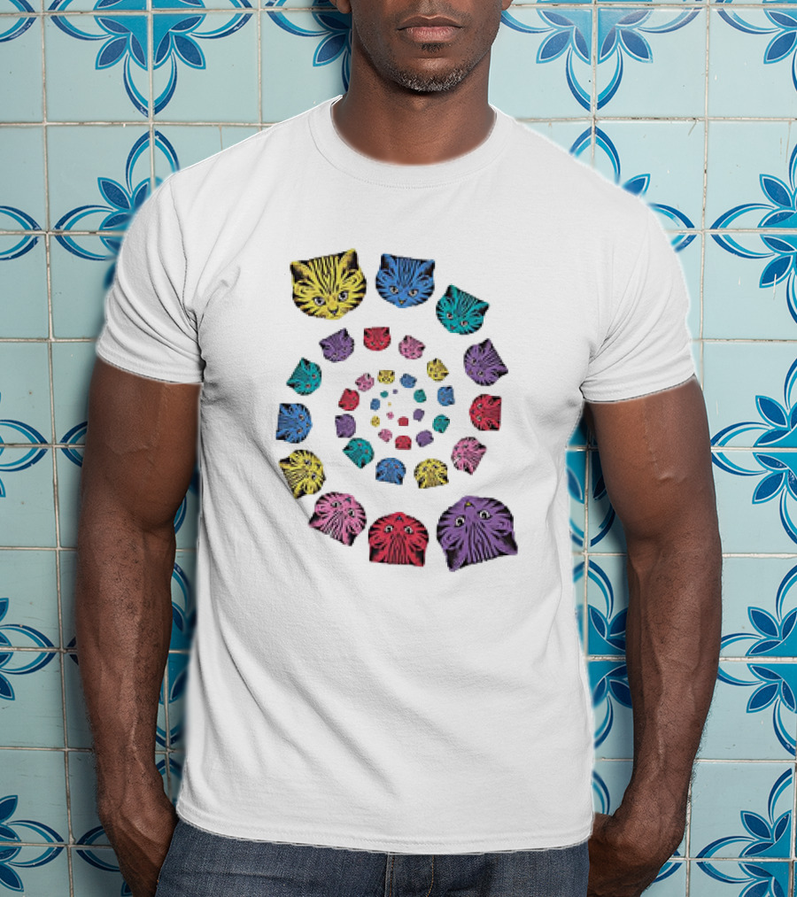 Spiral Cats Multicolor Optical Illusion T-Shirt