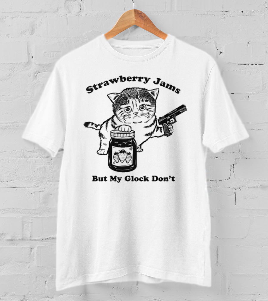 Strawberry Jams Cat With Gun And Jar T-Shirt