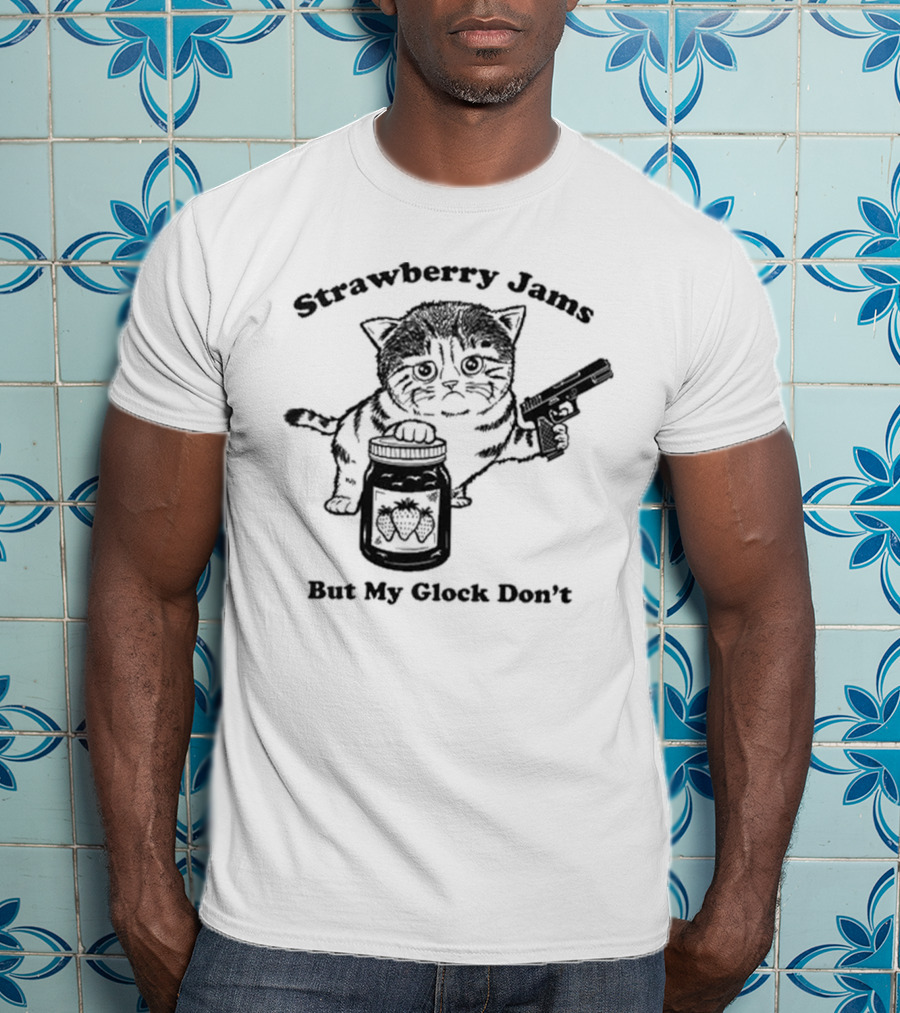Strawberry Jams Cat With Gun And Jar T-Shirt