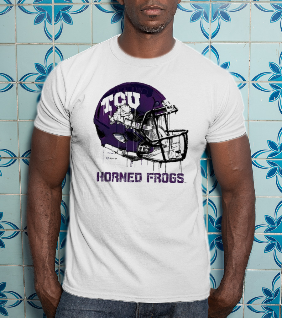 TCU Horned Frogs Dripping Helmet Football T-Shirt