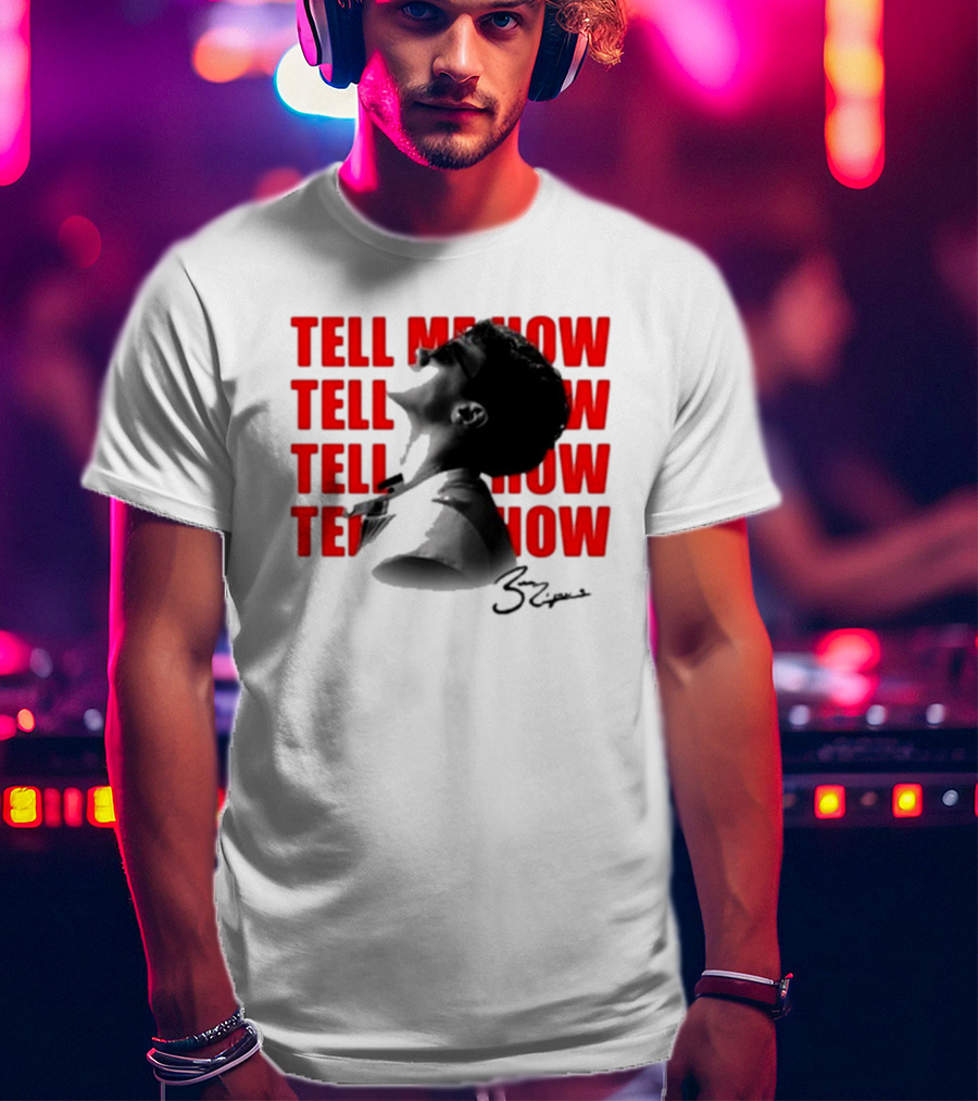 Tell Me How Ben Rodrigues Signature Black And White Artistic Portrait With Repeated Text In Eye-Catching Red Style T-Shirt