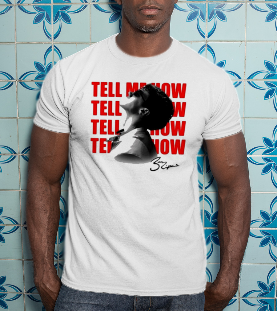 Tell Me How Ben Rodrigues Signature Black And White Artistic Portrait With Repeated Text In Eye-Catching Red Style T-Shirt
