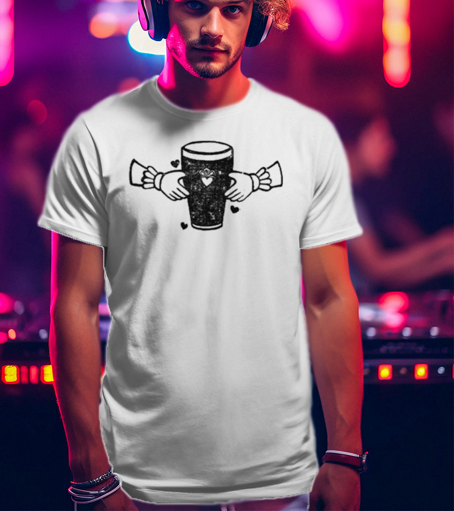 Claddagh Pint With Heart And Hands Embrace T-Shirt
