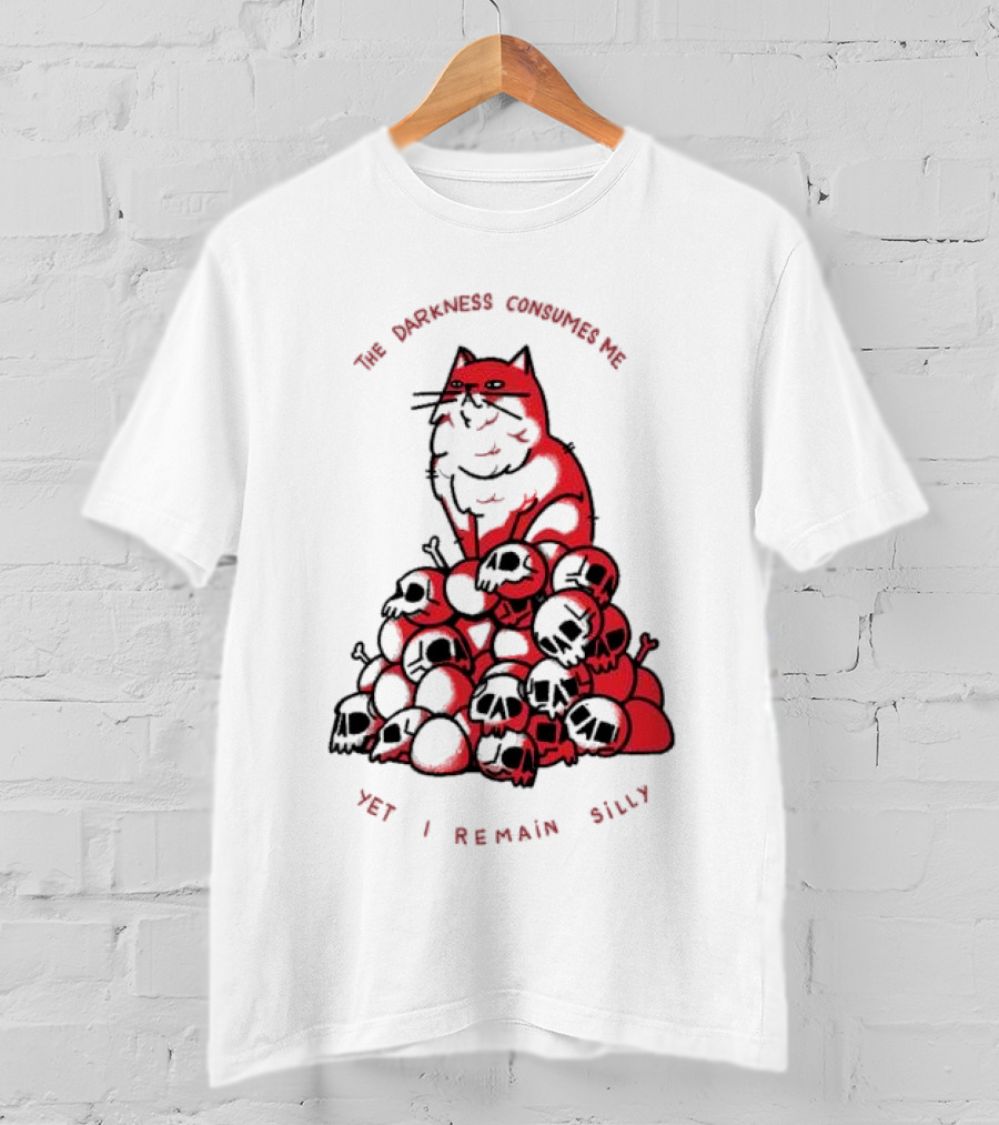 The Darkness Consumes Me Yet I Remain Silly Red Cat Bats Skulls T-Shirt