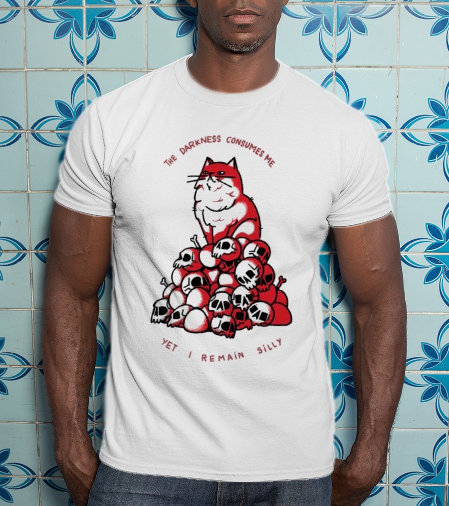 The Darkness Consumes Me Yet I Remain Silly Red Cat Bats Skulls T-Shirt