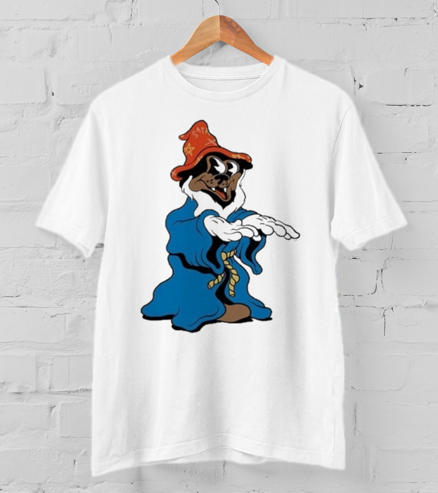 The Dudes It’s All Wavy Wizard Dog In Blue Robe With Orange Star Hat T-Shirt
