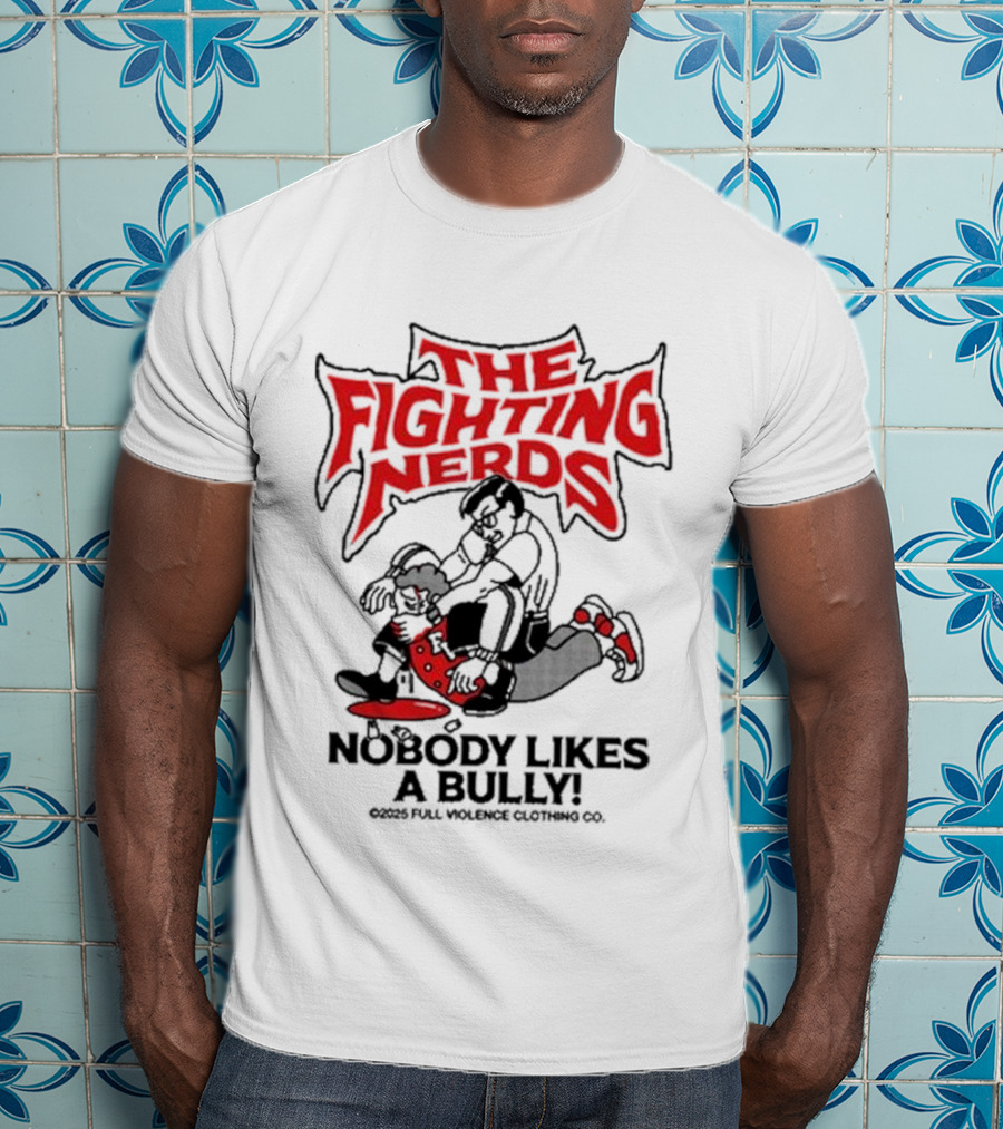 The Fighting Nerds Nobody Likes A Bully Cartoon Robot Battle T-Shirt