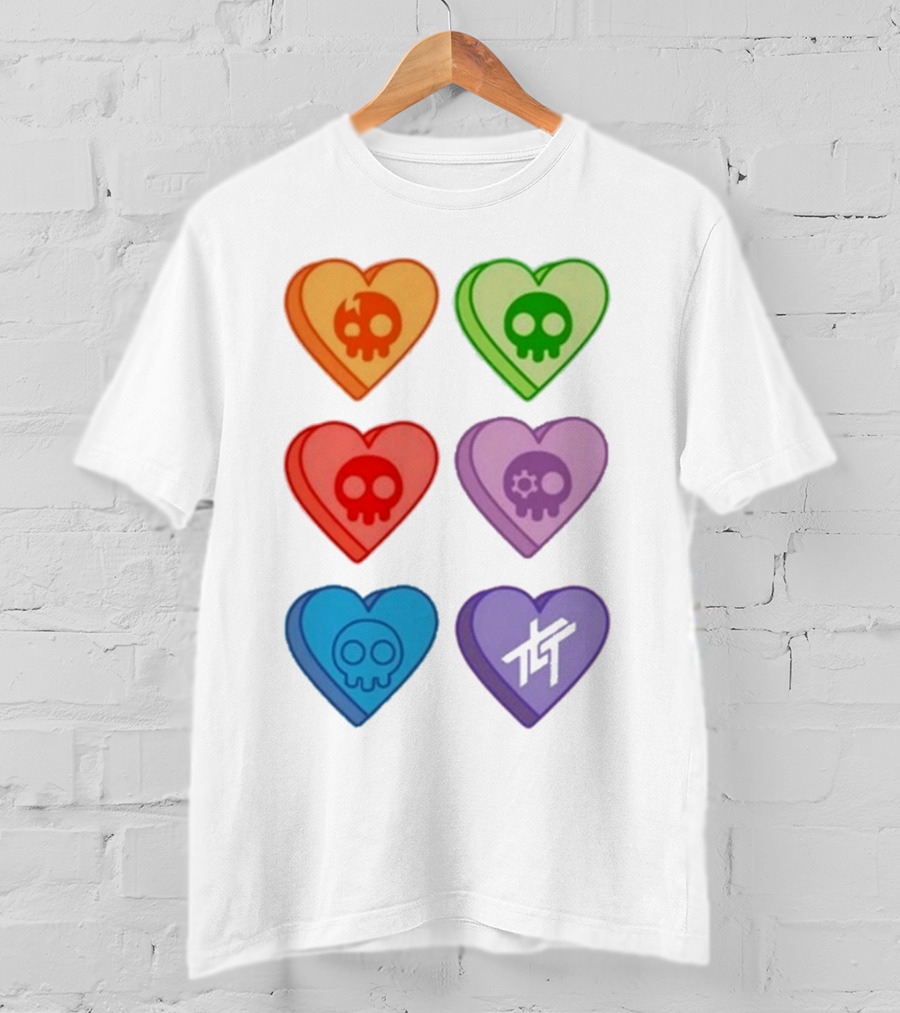 The Living Tombstone Colorful Candy Hearts Skull Motif Baby Doll T-Shirt