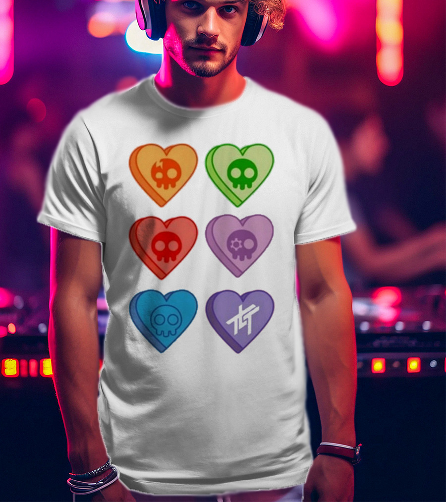 The Living Tombstone Colorful Candy Hearts Skull Motif Baby Doll T-Shirt
