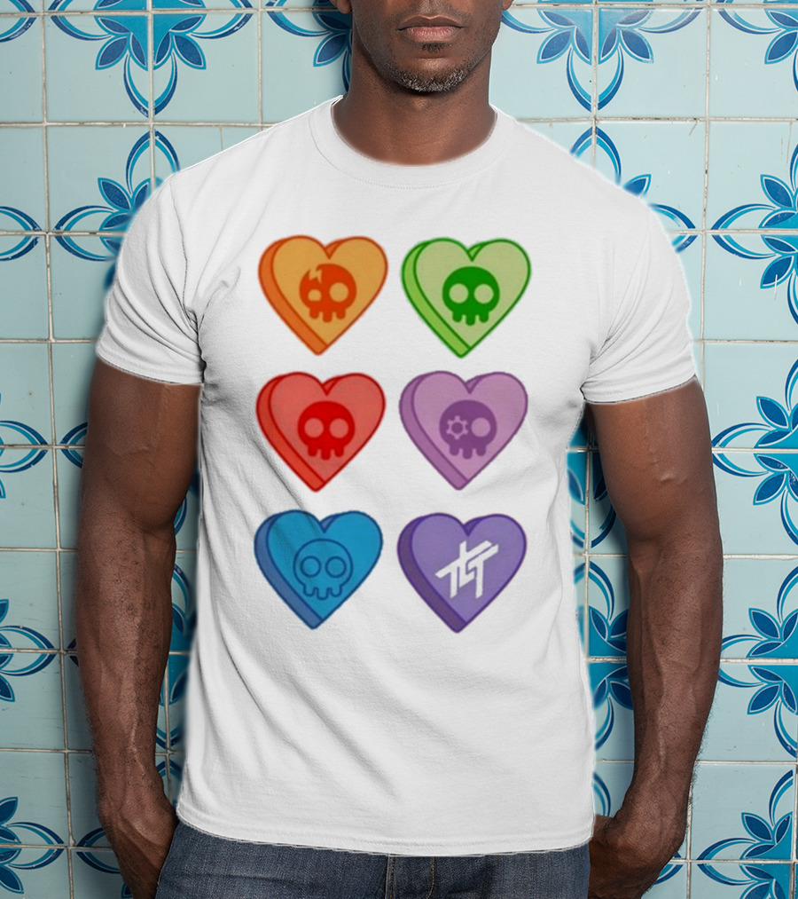 The Living Tombstone Colorful Candy Hearts Skull Motif Baby Doll T-Shirt