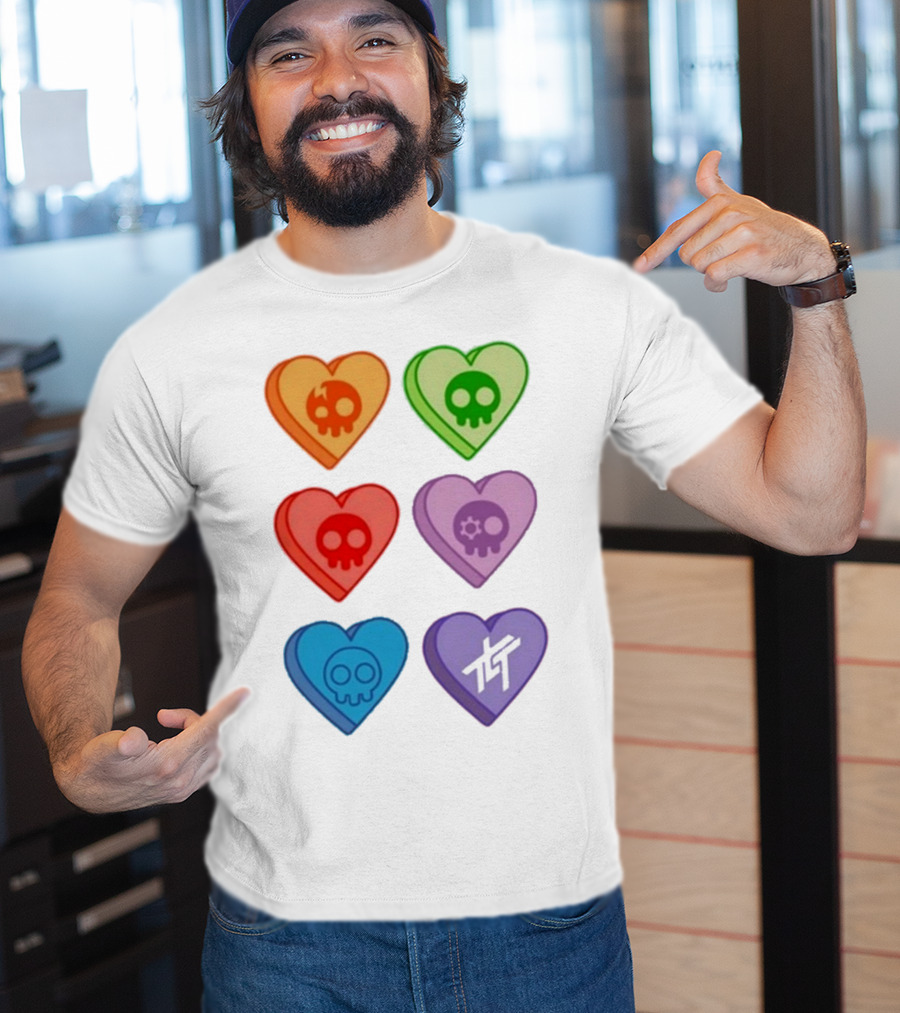 The Living Tombstone Colorful Candy Hearts Skull Motif Baby Doll T-Shirt