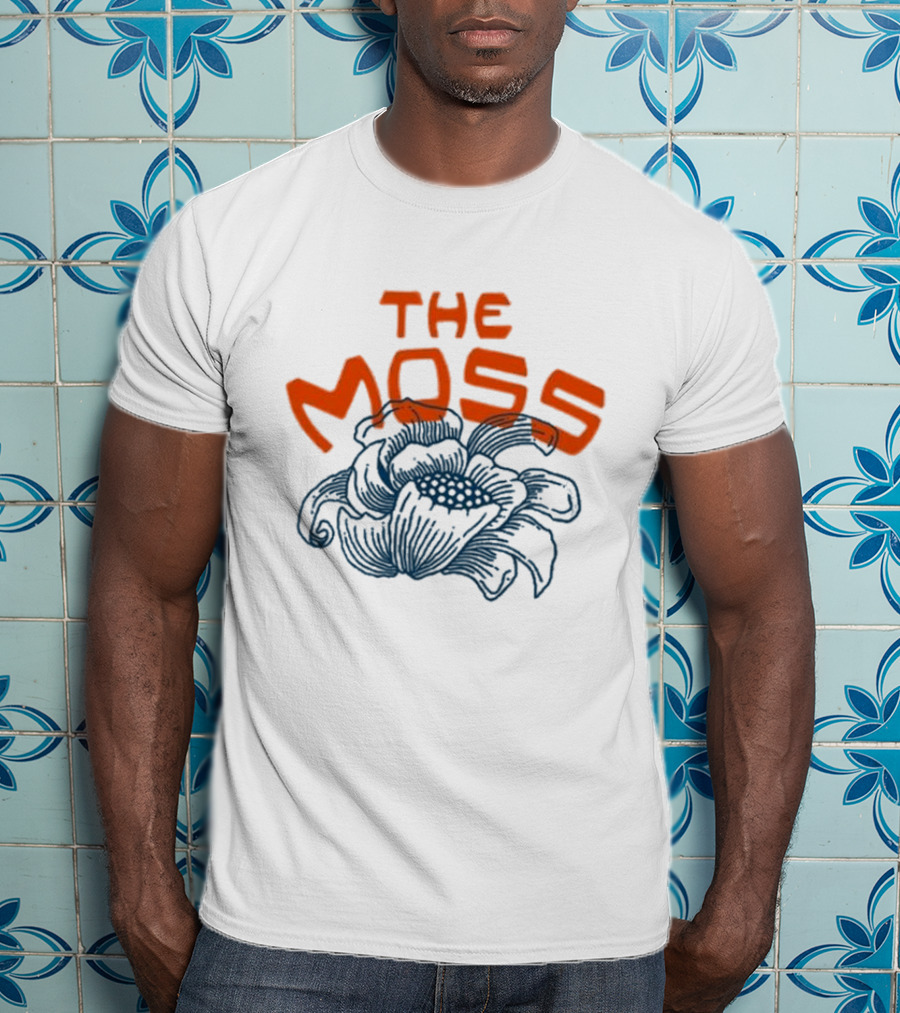 The Moss Flower 2025 Bold Blue And Orange Text Over Artistic Floral Illustration T-Shirt