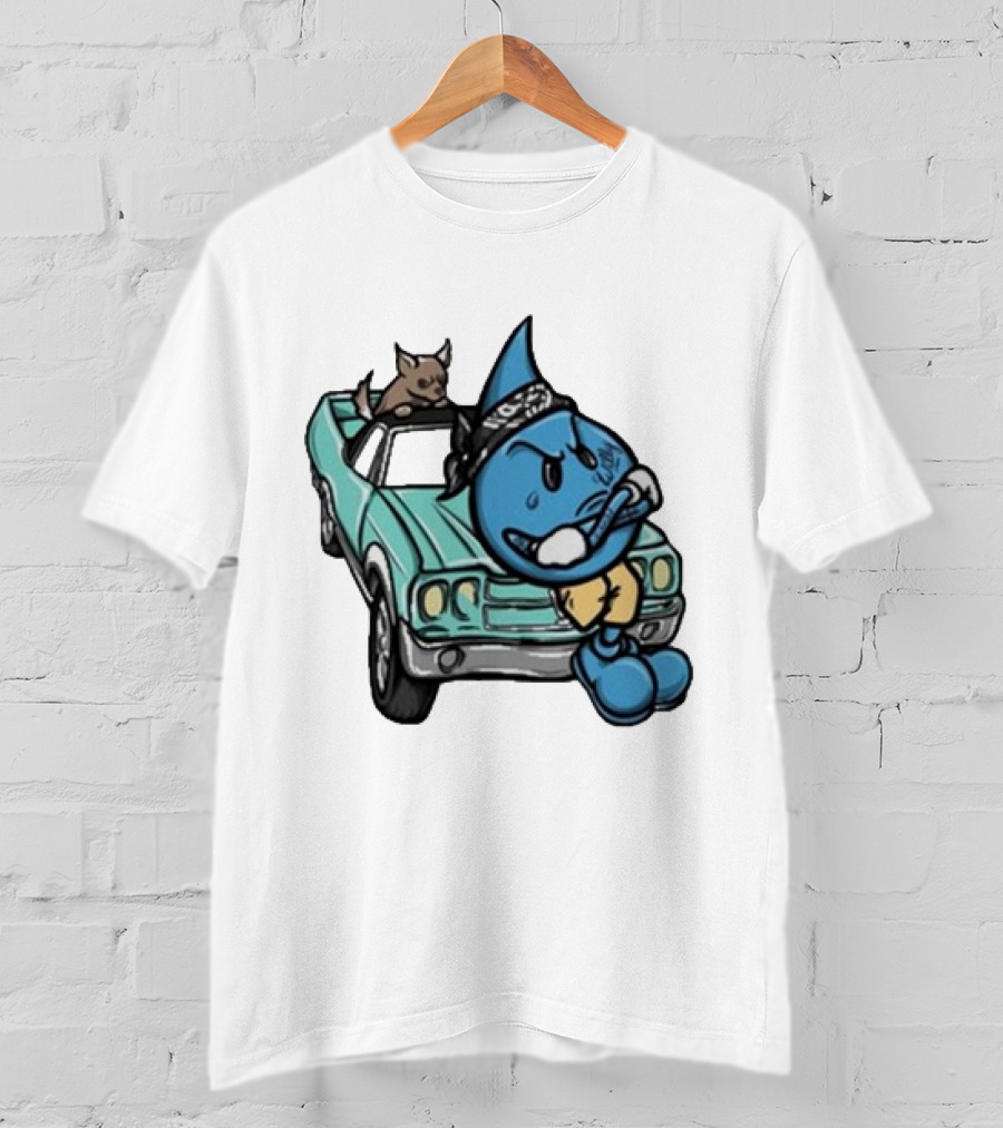 Thornhill Bat White Blue Cartoon Character With Dog In Classic Car T-Shirt