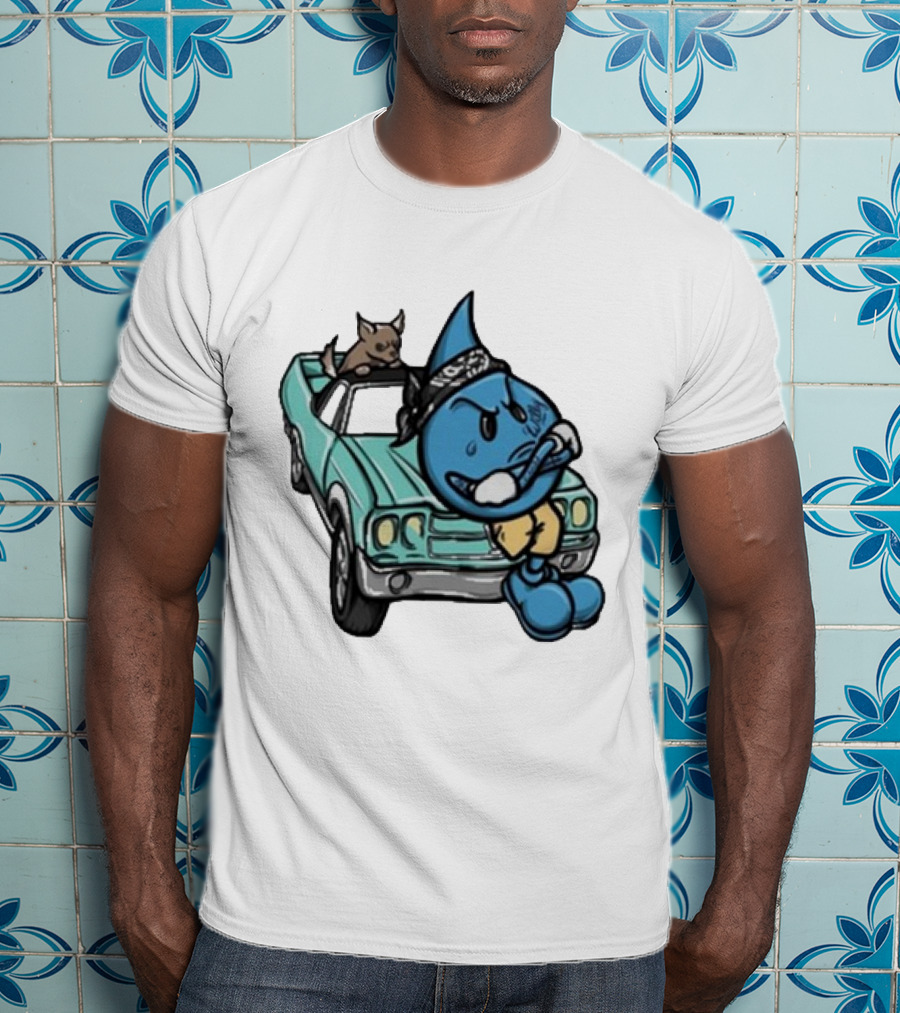 Thornhill Bat White Blue Cartoon Character With Dog In Classic Car T-Shirt