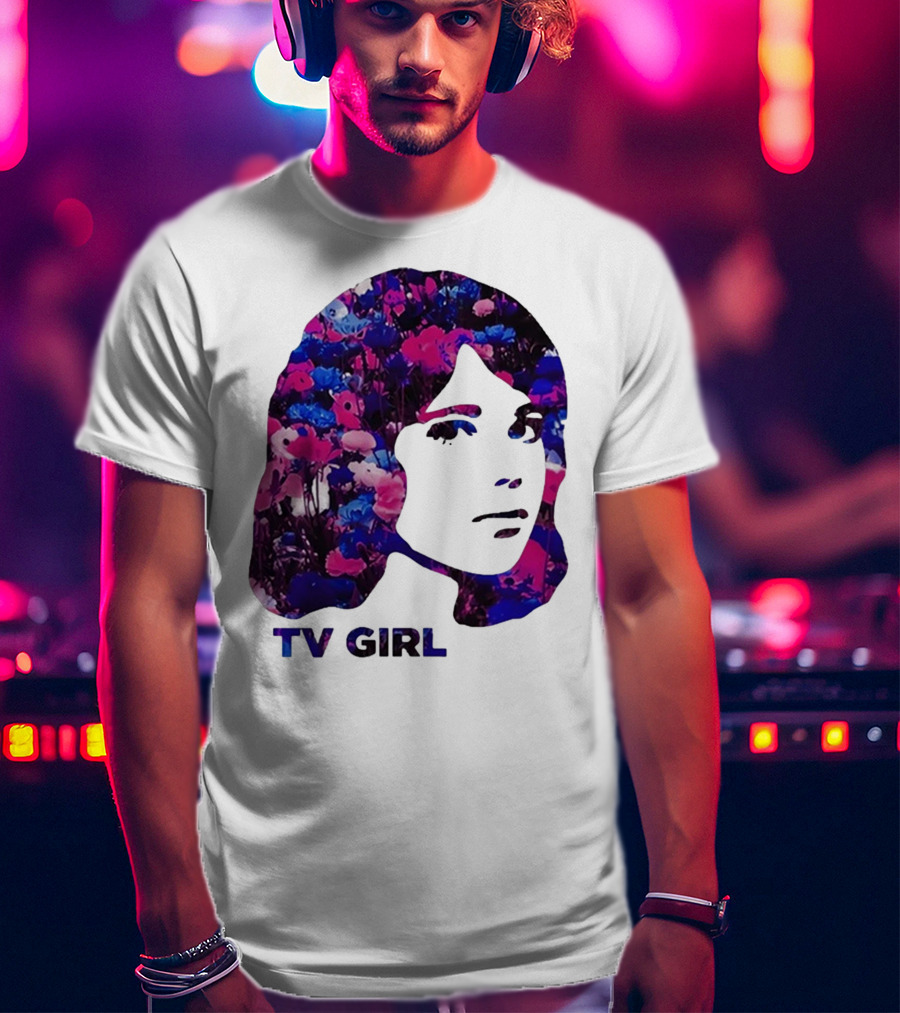 TV Girl Flower Pattern Face Design T-Shirt