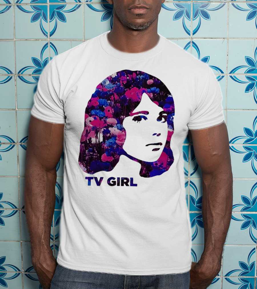 TV Girl Flower Pattern Face Design T-Shirt