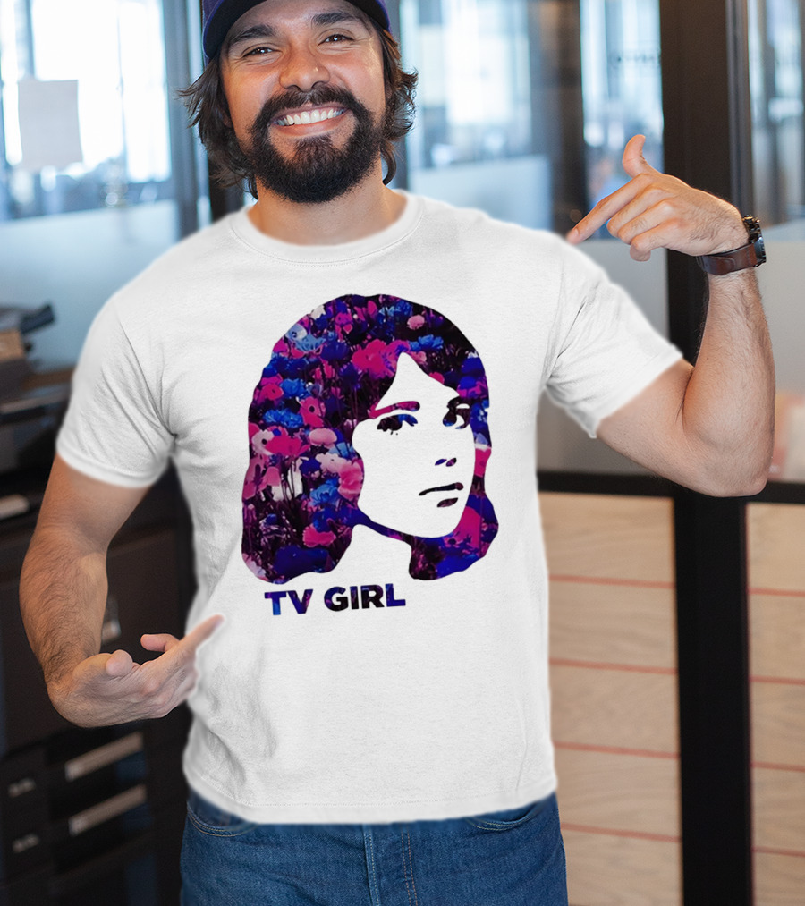 TV Girl Flower Pattern Face Design T-Shirt