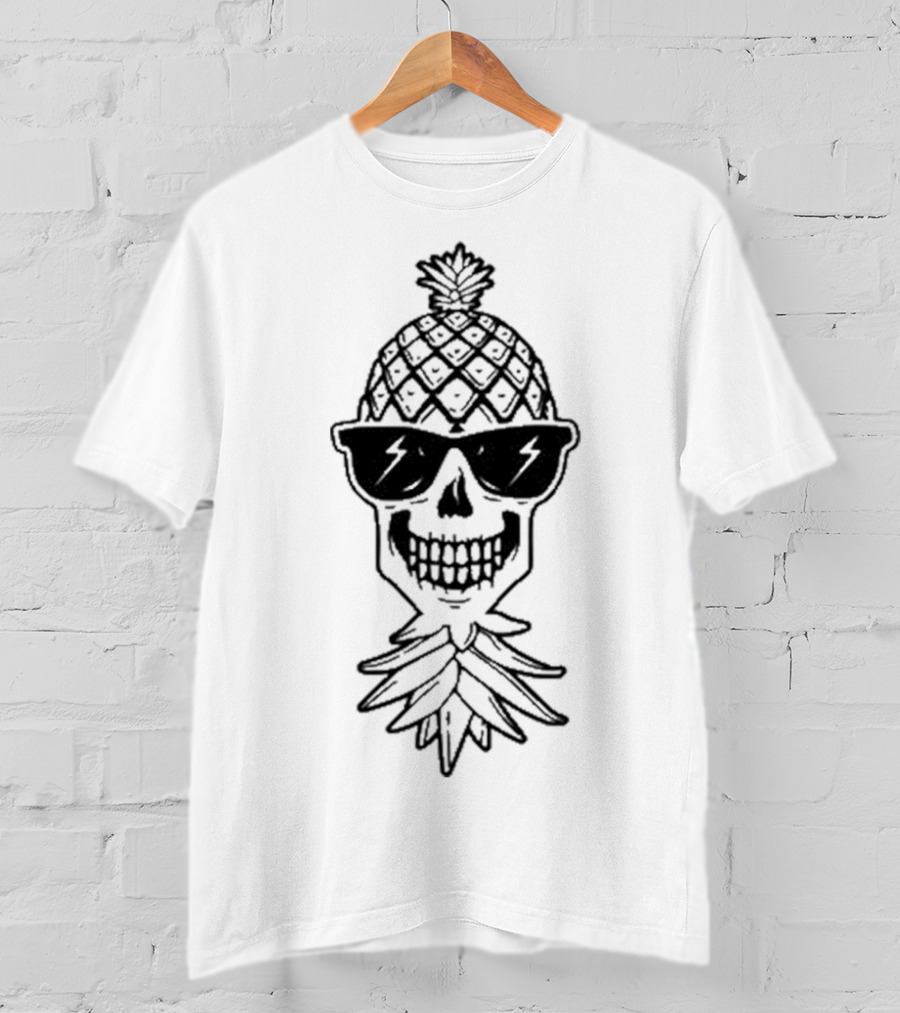 Upside Down Pineapple Skull With Sunglasses Skeleton T-Shirt