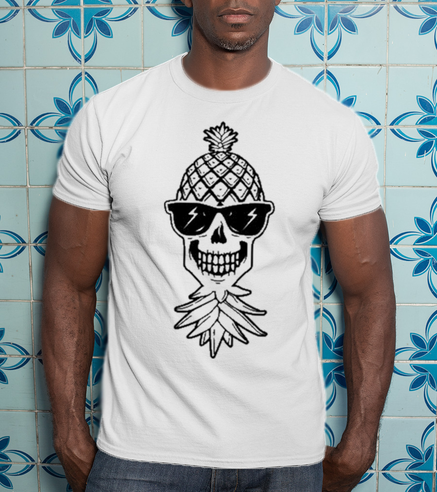 Upside Down Pineapple Skull With Sunglasses Skeleton T-Shirt