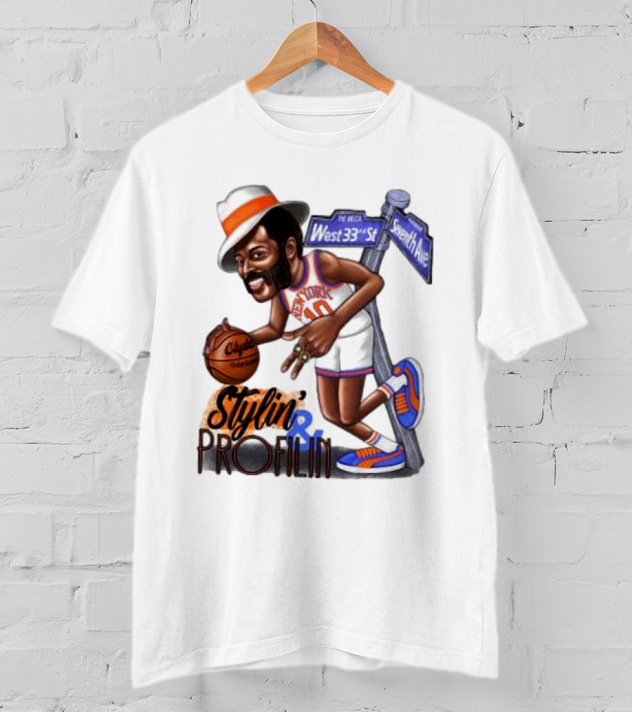 West 33rd St Seventh Ave Clyde Stylin Profilin New York Knicks Walt Frazier T-Shirt