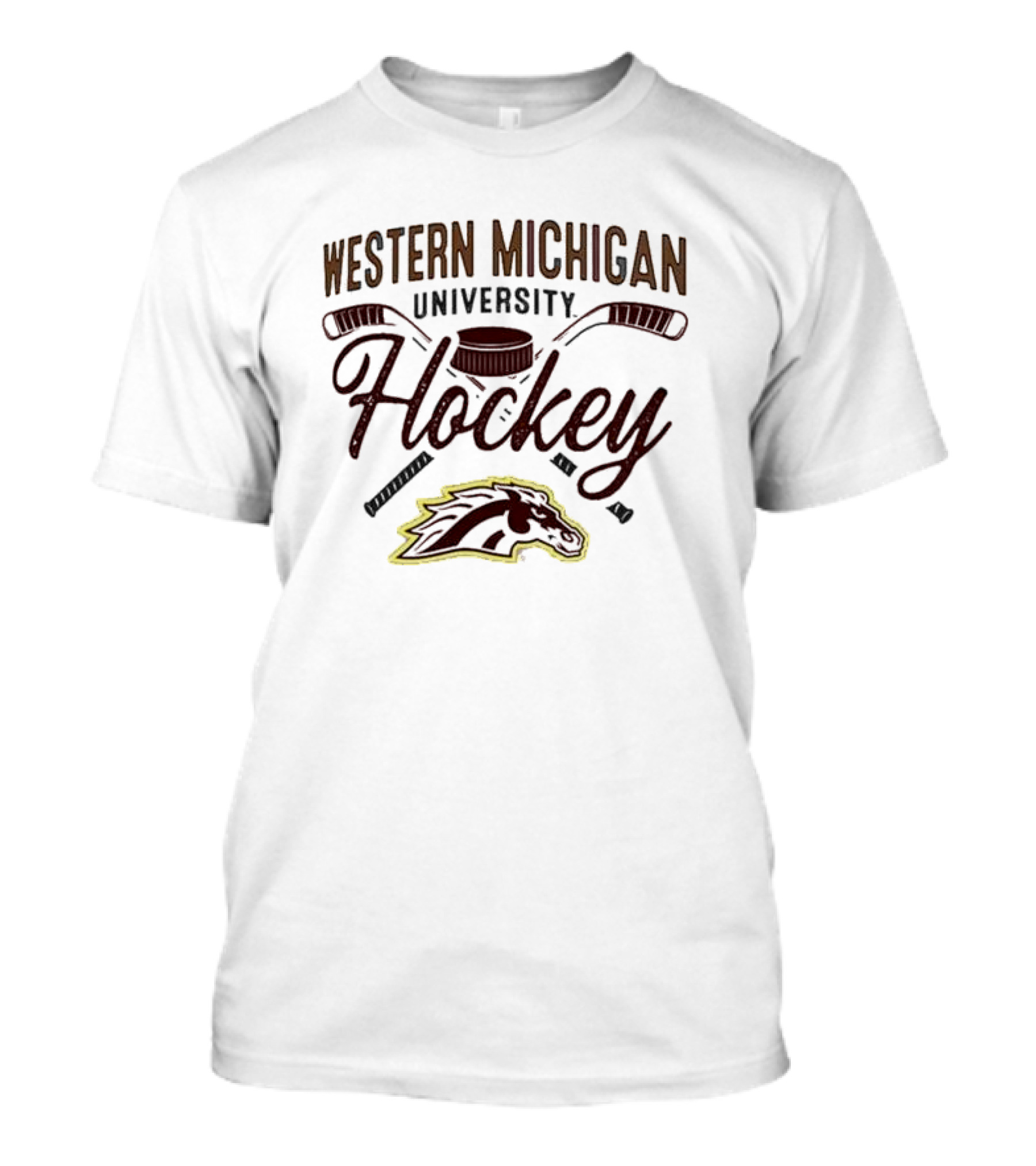 Western Michigan Hockey Broncos Puck And Sticks Logo T-Shirt